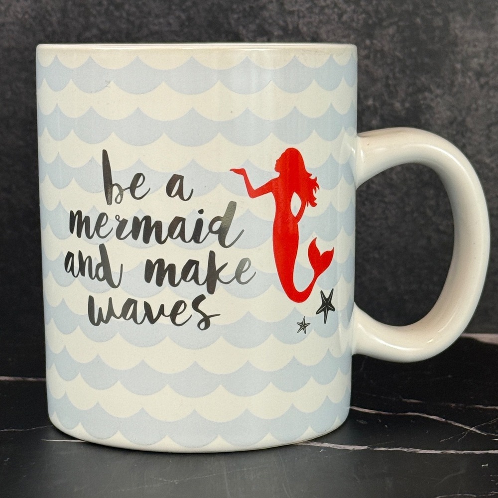 Love Your Mug "Be a Mermaid and Make Waves" Waves Red Mermaid Large Mug EUC